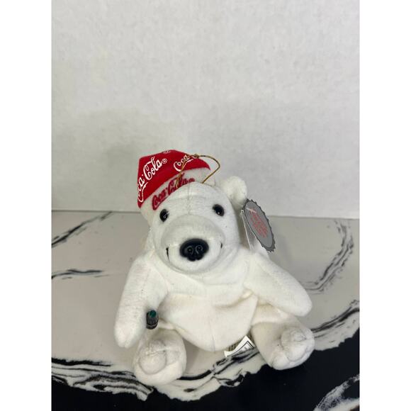 CocaCola Polar Bears one in Snowflake Hat Bean Bag plush & one in Blue Night Cap - Picture 4 of 8
